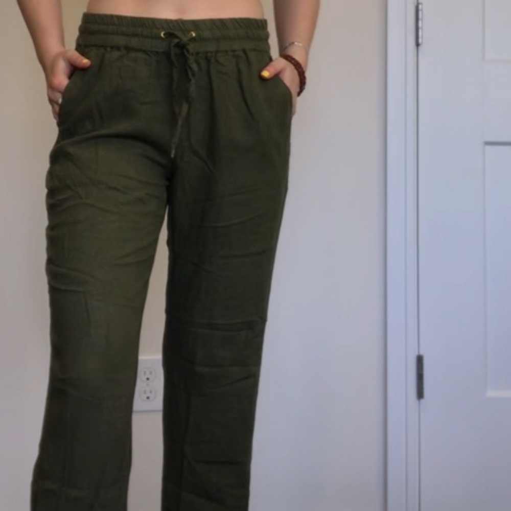 Green linen pants